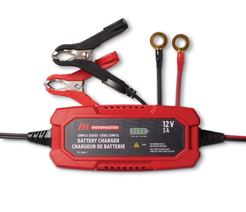 MotoMaster Simple Series Smart Battery Charger/Maintainer, Fully Automatic, 3-Amp, 12V N0