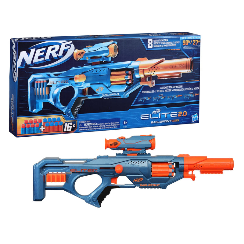NERF Elite 2.0 Eaglepoint RD-8 Blaster, 8-Dart Drum, Detachable Scope and Barrel, 16 Darts, Ages 8+ D0