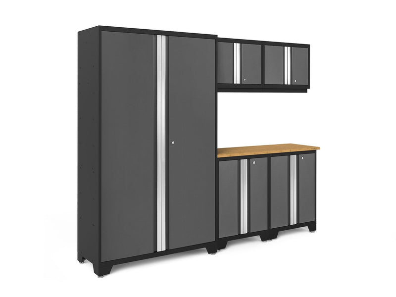 NewAge Bold 3.0 Series 24-Gauge Steel Garage Cabinetry Set with Bamboo Top, Partial Assembly, 96-in x 18-in x 72-in, 6-pc T9