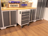 NewAge Bold 3.0 Series All-in-One Lockable Steel Garage Cabinetry Set with Bamboo Top, White/Platinum, 48-in x 18-in x 76.75-in, 5-pc