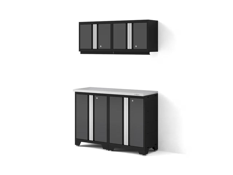NewAge Bold 3.0 Series All-in-One Lockable Steel Garage Cabinetry Set with Stainless Steel Top, Black/Grey, 48-in x 18-in x 76.75-in, 5-pc U7