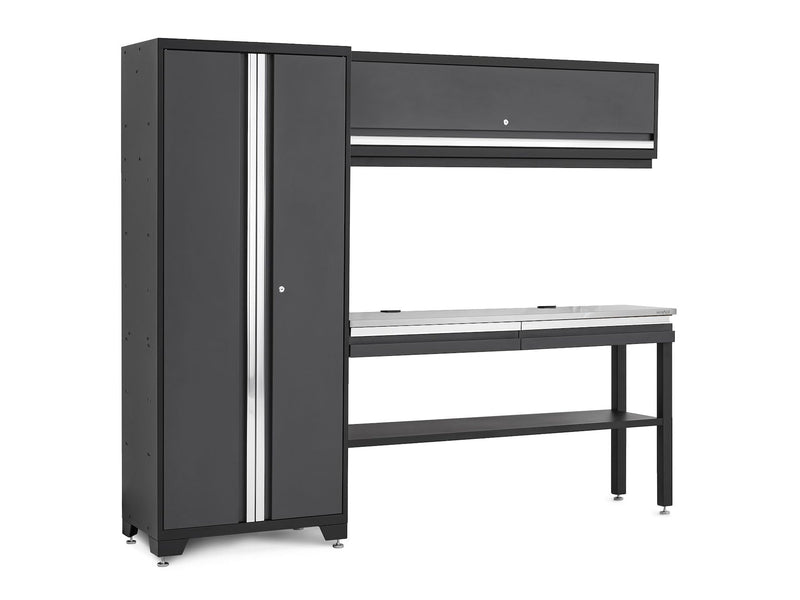 NewAge Bold 3.0 Series All-in-One Lockable Steel Garage Cabinetry Set with Stainless Steel Top, Grey, 90-in x 18-in x 72-in, 4-pc G8