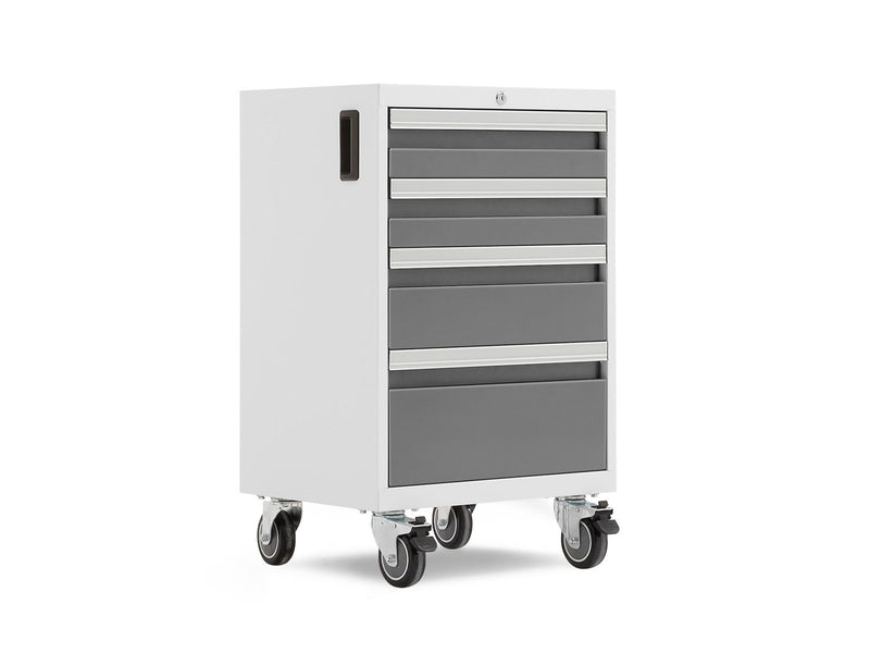 NewAge Bold 3.0 Series Lockable 4-Drawer Rolling Tool Cabinet, Fully-Welded, 600-lb Capacity, White/Platinum, 21-in L4