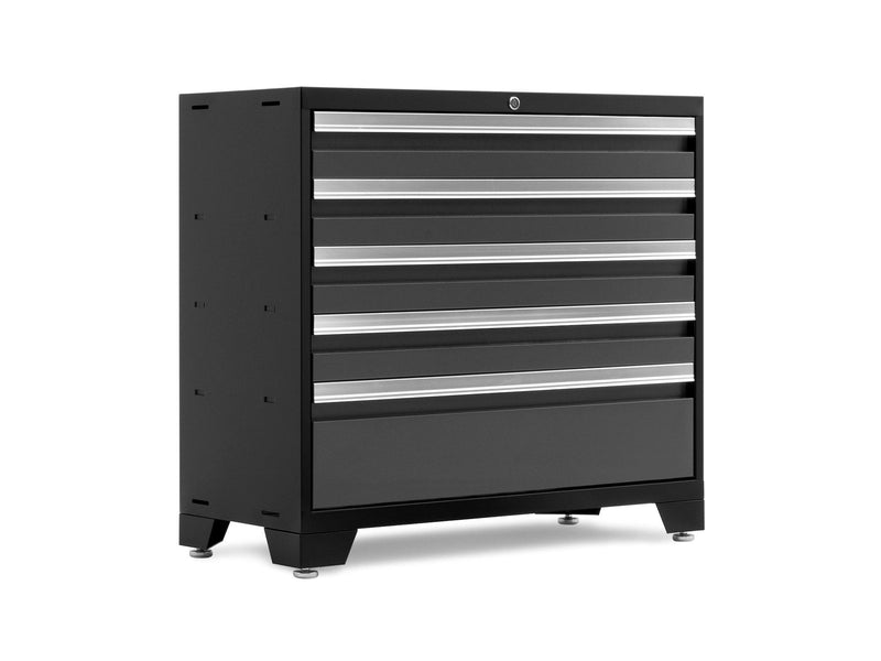 NewAge Bold 3.0 Series Lockable 5-Drawer Steel Tool Cabinet with Adjustable Legs, Fully-Welded, Black/Grey, 36-in X5