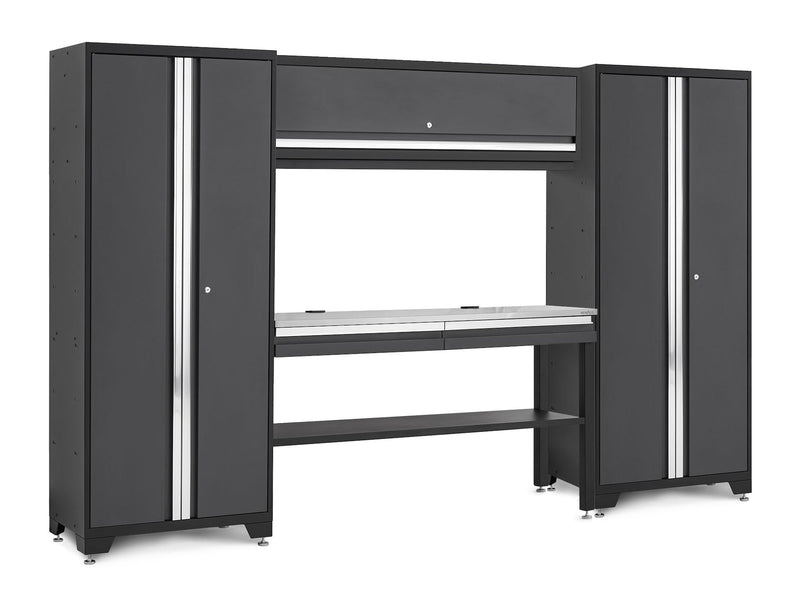 NewAge Bold 3.0 Series Lockable Steel Garage Cabinetry Set with Stainless Steel Top, Grey, 120-in x 18-in x 72-in, 5-pc U3