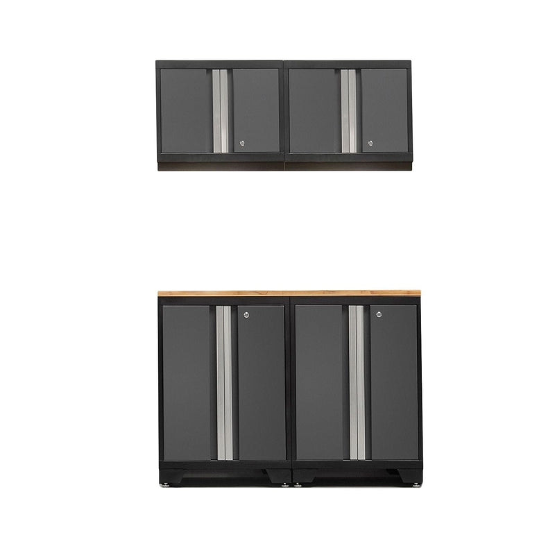 NewAge Bold Series Lockable 24-Gauge Steel Garage Cabinetry Set with Bamboo Top, Black/Grey, 48-in x 18-in x 76.75-in, 5-pc O6