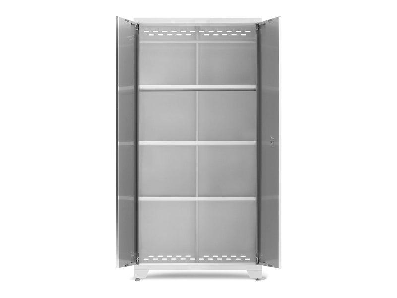 NewAge Bold Series Lockable 24-Gauge Steel RTA Storage Locker with 3 Shelves, Platinum/White, 36-in Q8