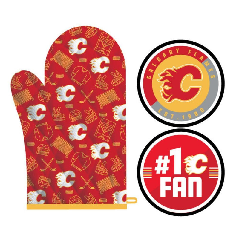 NHL Calgary Flames Kitchen Oven Mitt Pot Holder Set, 2-pc G7