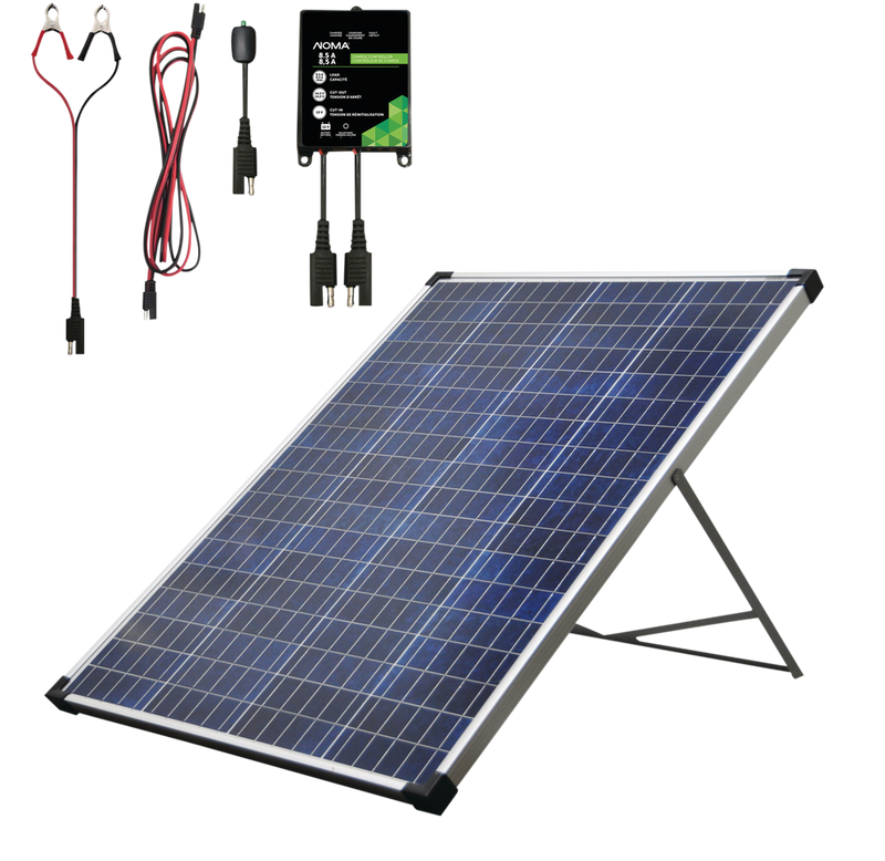 NOMA 100 Watt, 12V Crystalline Solar Panel Kit with Stand and Charge Controller V1