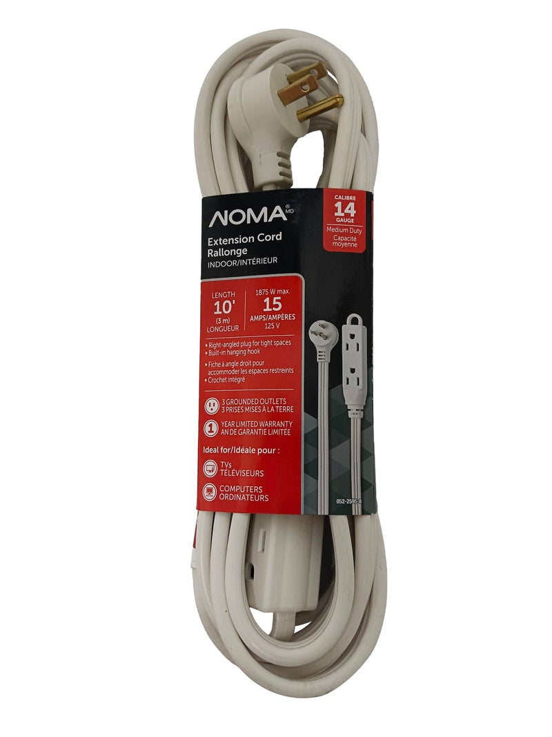 NOMA 14/3 Indoor Extension Cord with Right Angle Plug, 3 Grounded Outlets, White X6