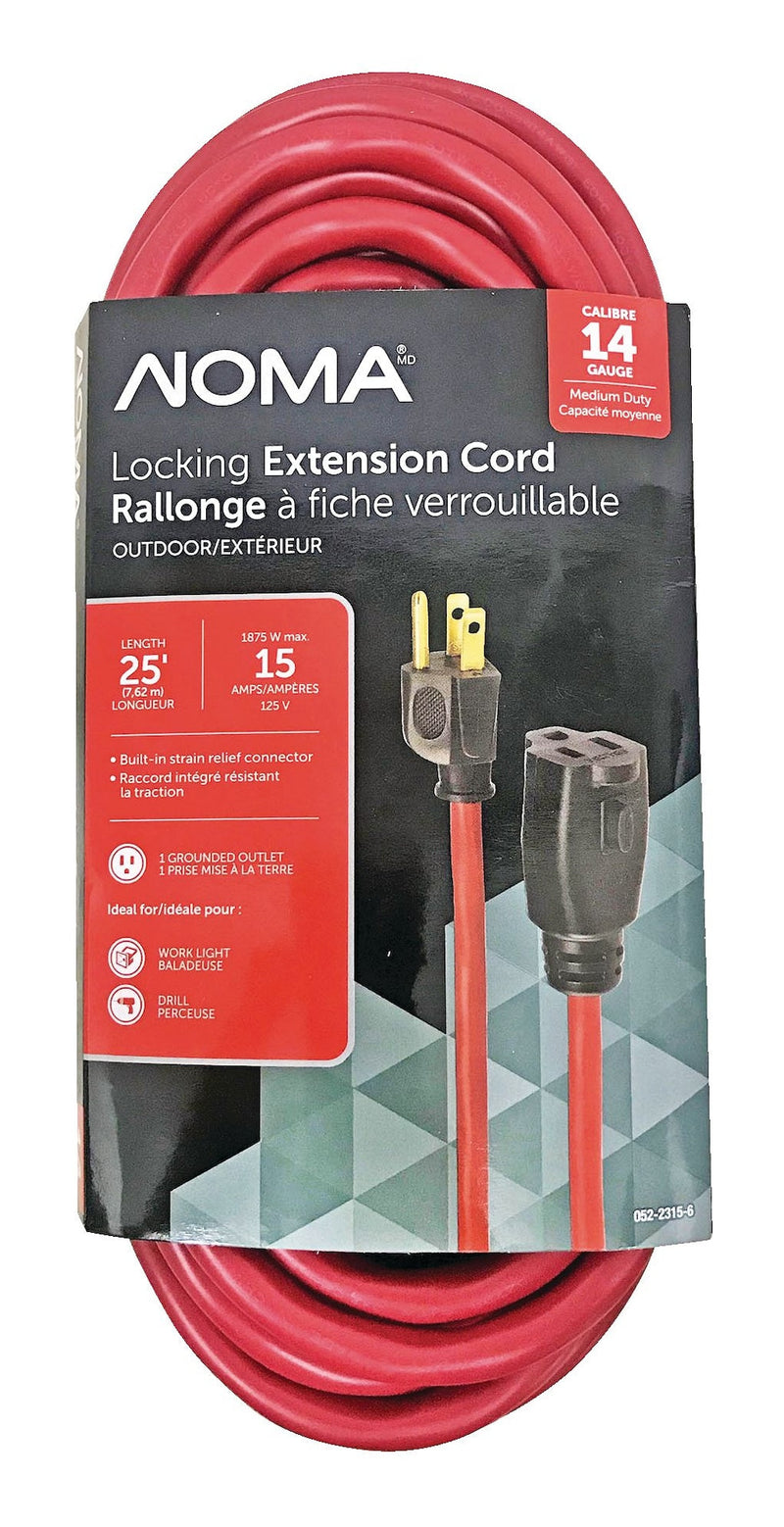 NOMA 14/3 Outdoor Extension Cord with Grounded Outlet & Locking Connector, Red D8