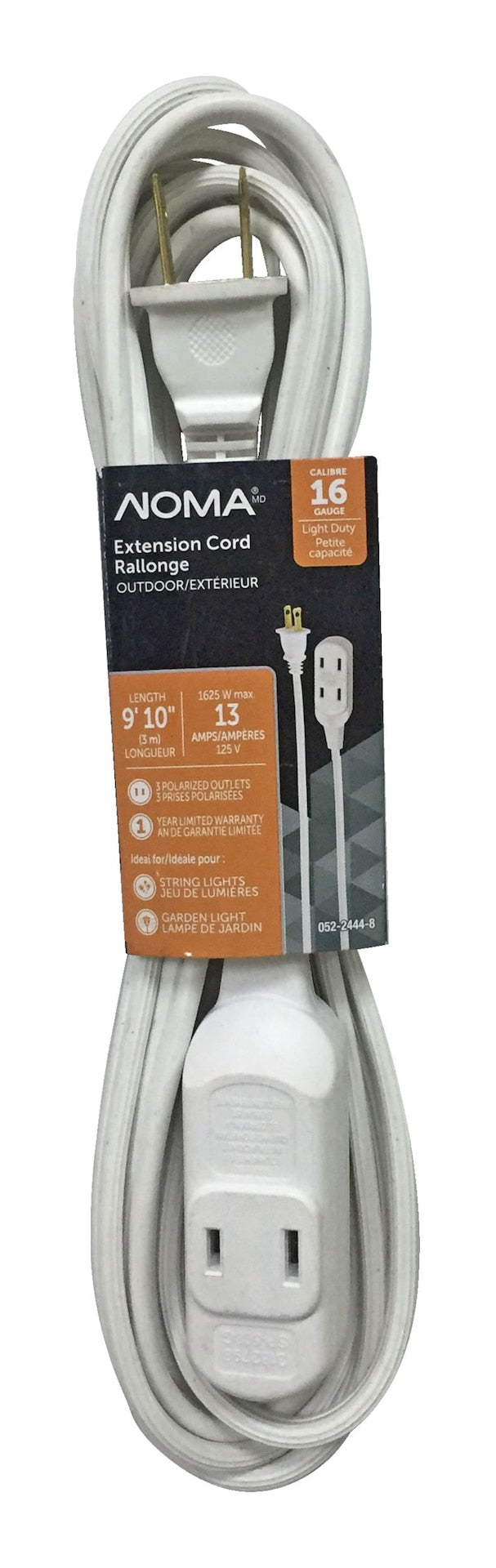 NOMA 16/2 Outdoor Extension Cord with 3 Outlets, White W7