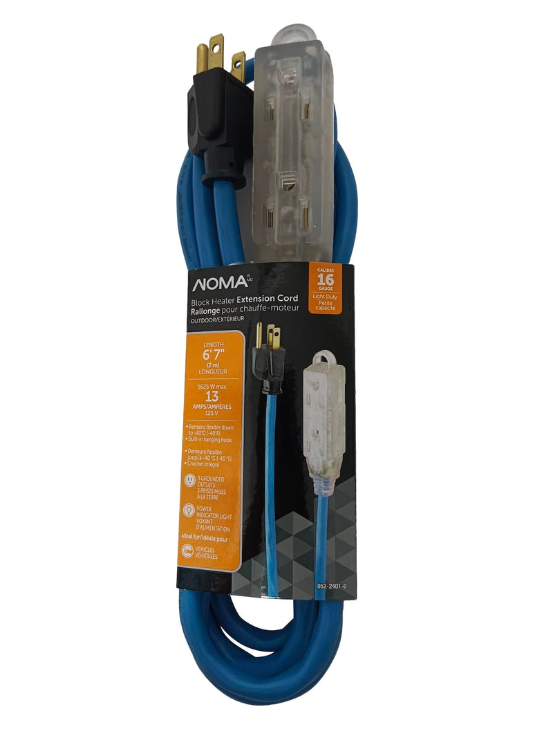 NOMA 16/3 13 Amp All-Weather Block Heater Cord with Lighted End, Blue R8