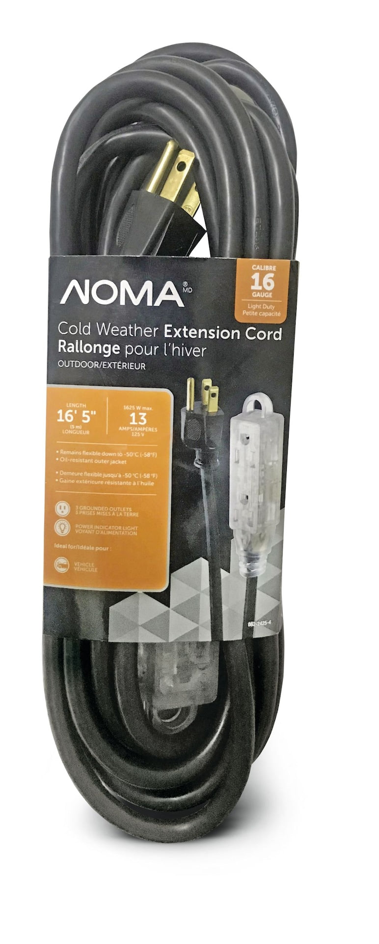 NOMA 16/3 Extreme Cold Weather Outdoor Extension Cord with Lighted End, Flexible, Black G9
