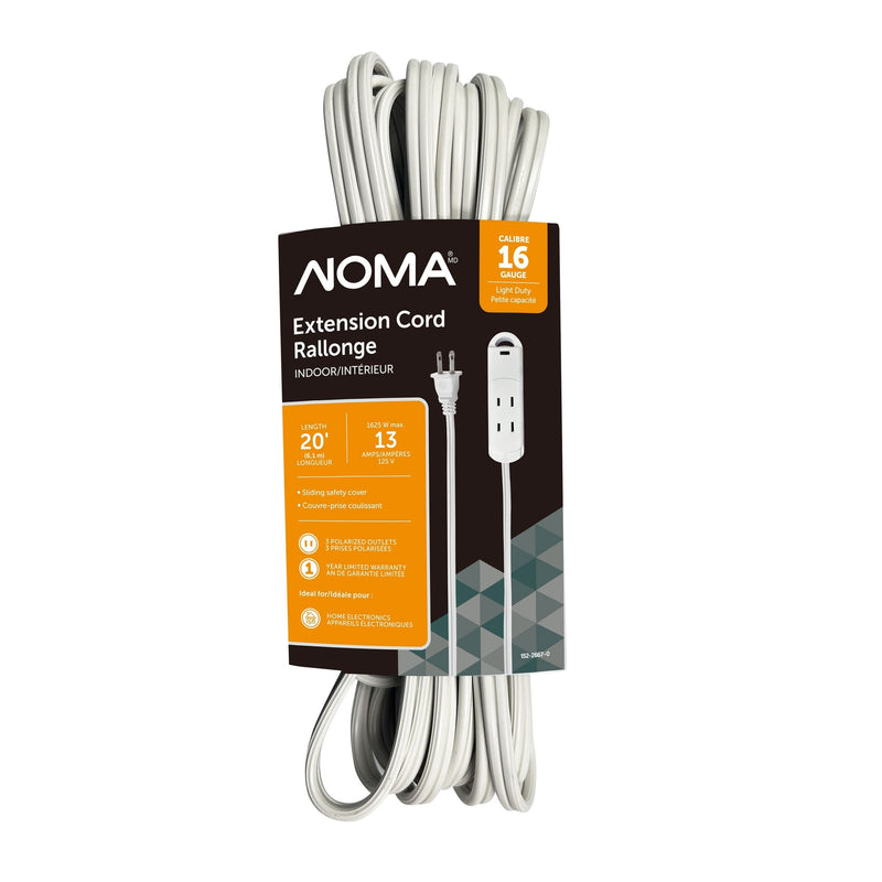 NOMA 20-ft 13A 3-Outlet/1-USB-C Light-Duty 16-Gauge White Indoor Extension Cord H7