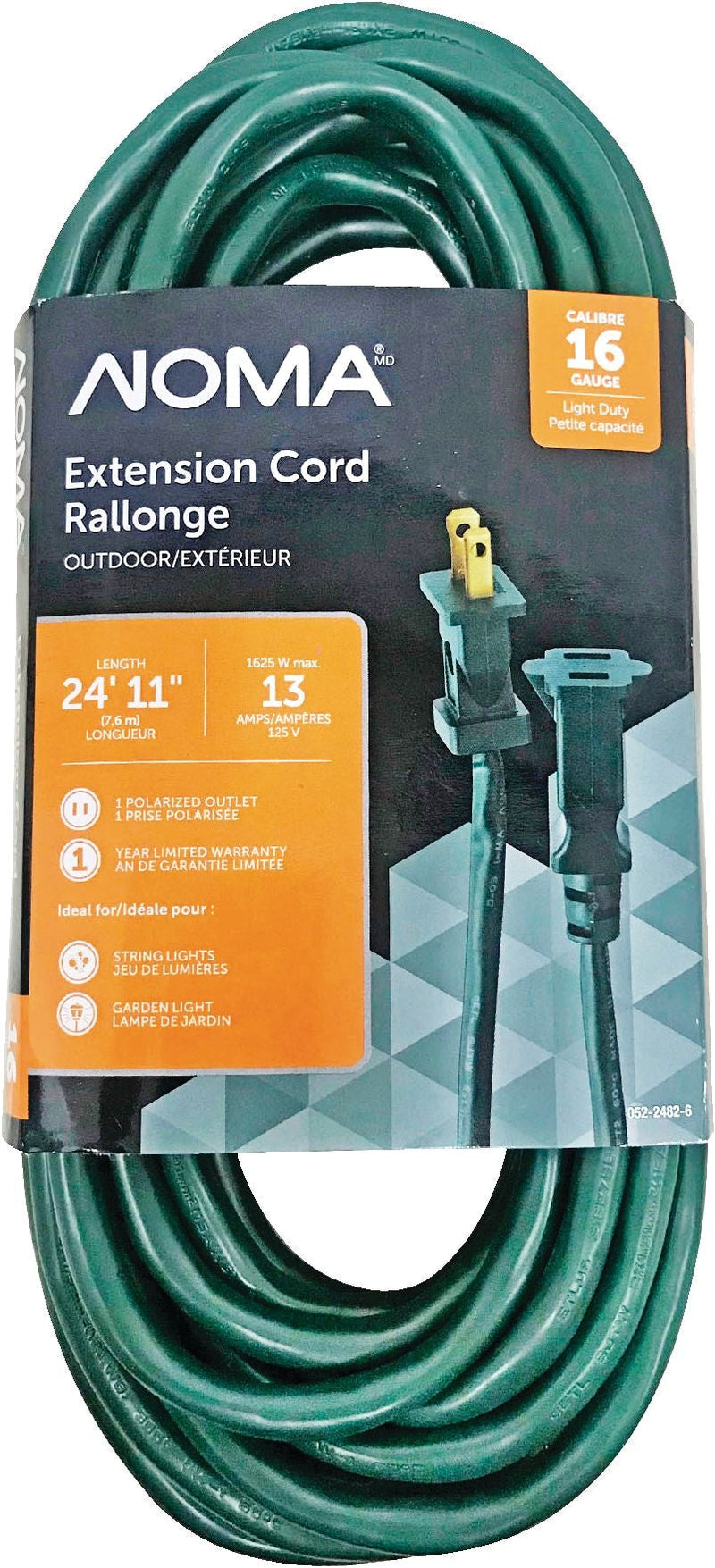 NOMA 24-ft 11-in 16/2 Outdoor Extension Cord with 1 Outlet, Green V4