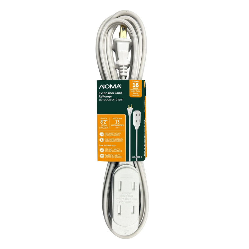 NOMA 2.5-m 13A 3-Outlet Light-Duty 16-Gauge White Outdoor Extension Cord Q2