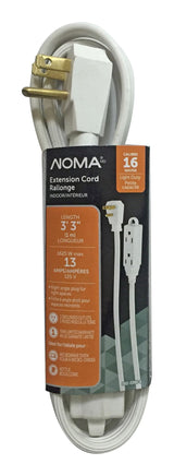 NOMA 3-ft 3-in 16/3 Indoor Extension Cord with Right Angle Plug, 3 Grounded Outlets, White