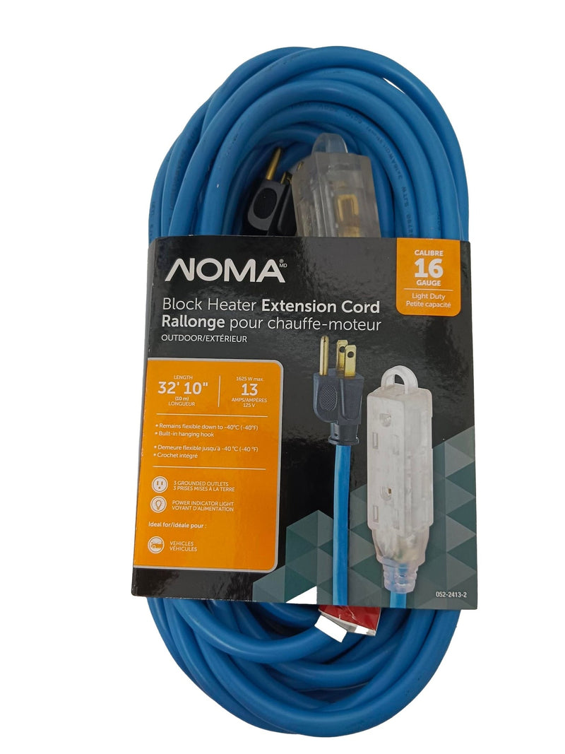 NOMA 32-ft 10-in 16/3 13 Amp All-Weather Block Heater Cord with Lighted End, Blue Y5