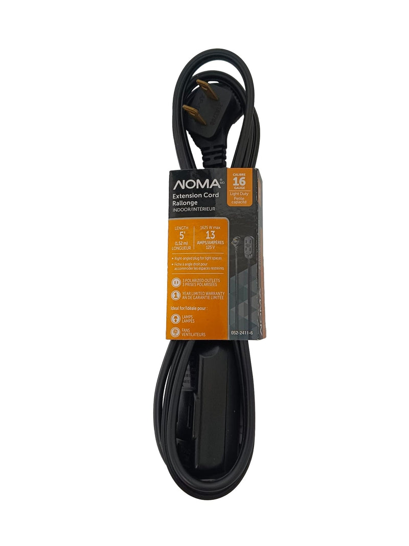 NOMA 5' 16/2 Light Duty Extension Cord with 3 Outlets, Black H1