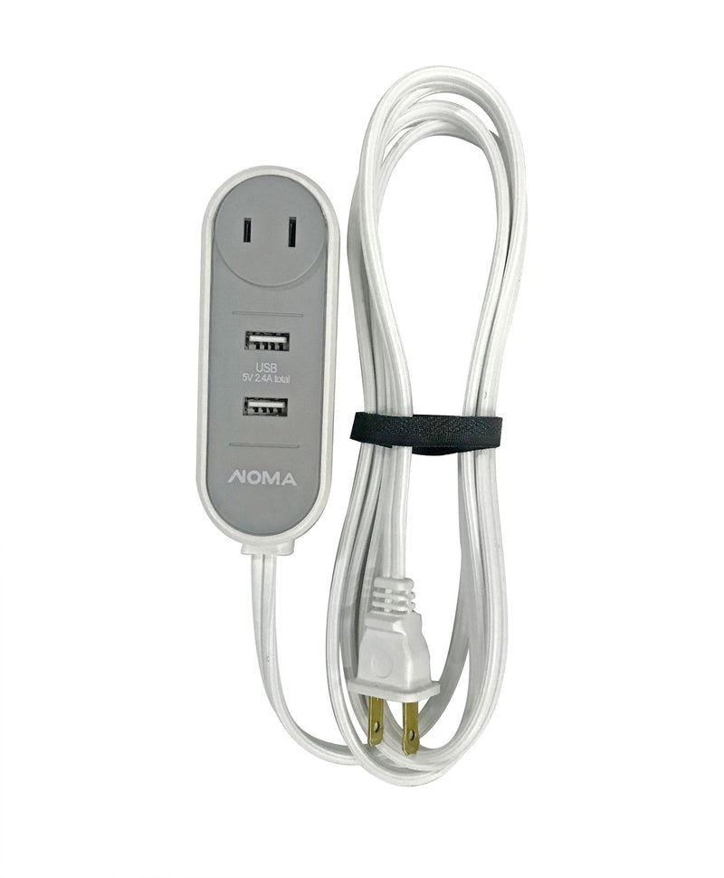 NOMA 6-ft 6-in 16/2 Extension Cord with 2 USB Outlets, Travel design, White Q6