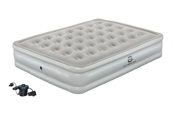 Outbound Queen Flocked Double-High Inflatable Air Mattress/Airbed with 110V Pump & Carry Bag K2