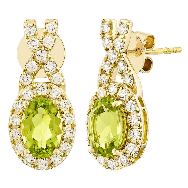 Oval Shaped Peridot and Diamond Earrings (0.30 ctw) H4