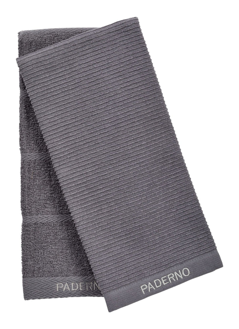 PADERNO All-Purpose Ribbed Cotton Terry Kitchen Towels, Charcoal, 2-pk E1