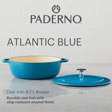 PADERNO Braiser, Durable Cast Iron, Oven Safe, Atlantic Blue, 5-qt