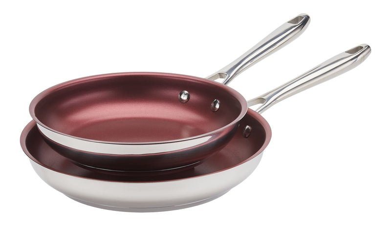 PADERNO Canadian Signature Stainless Steel Non-Stick Frying Pan, Dishwasher & Oven Safe, Burgundy, 24cm & 28cm, 2-pk A8