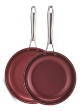 PADERNO Canadian Signature Stainless Steel Non-Stick Frying Pan, Dishwasher & Oven Safe, Burgundy, 24cm & 28cm, 2-pk