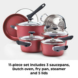 PADERNO Classic Cookware Set, Non-Stick, Maroon, 11-pc