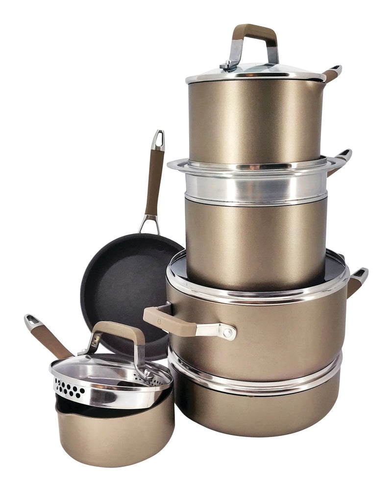 PADERNO Classic Cookware Set, Non-Stick, PFOA-Free, Oven Safe, Champagne Bronze, 12-pc E8