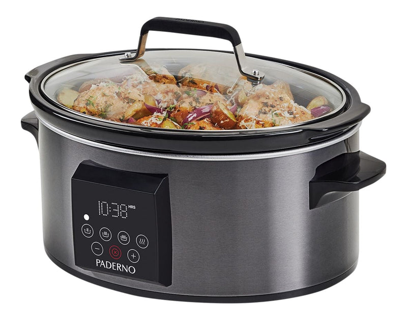 PADERNO Digital Programmable Slow Cooker, Black Stainless Steel, 6qt A8