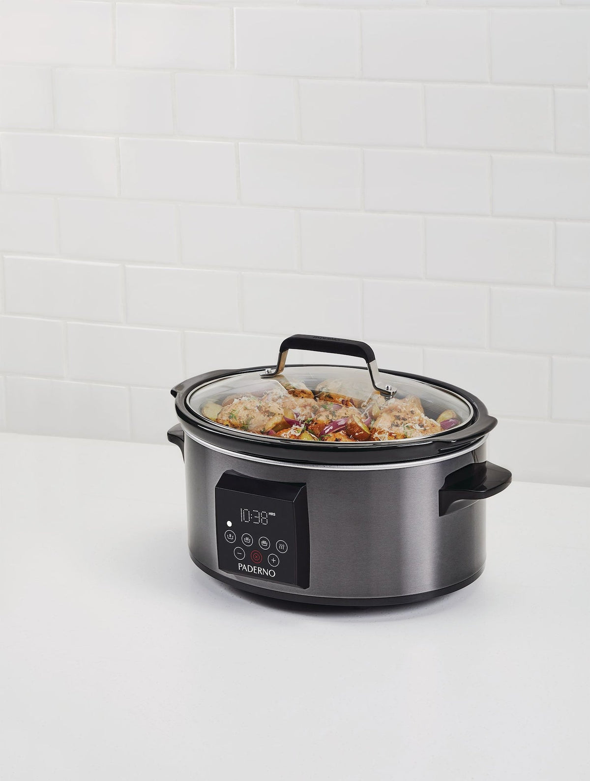 PADERNO Digital Programmable Slow Cooker, Black Stainless Steel, 6qt
