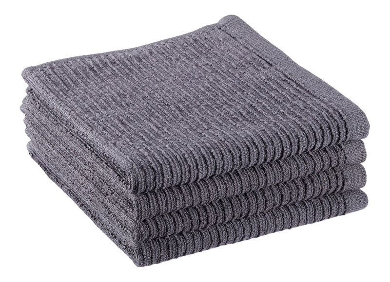 PADERNO Ribbed Cotton Terry Square Dish Cloths, Charcoal, 4-pk L1