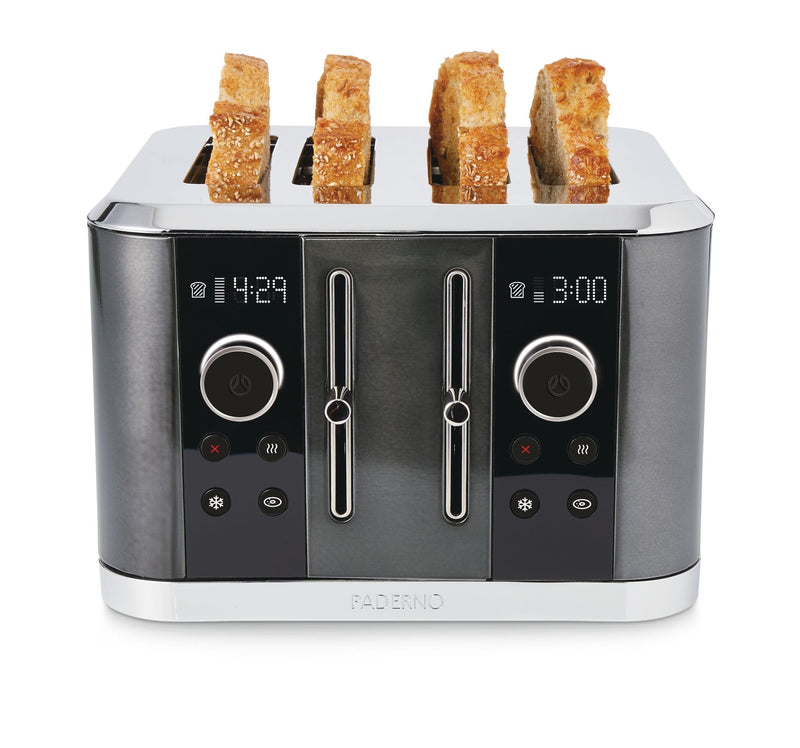PADERNO Wide Slots Toaster with 9 Heating Settings, Black, 4-Slices M1