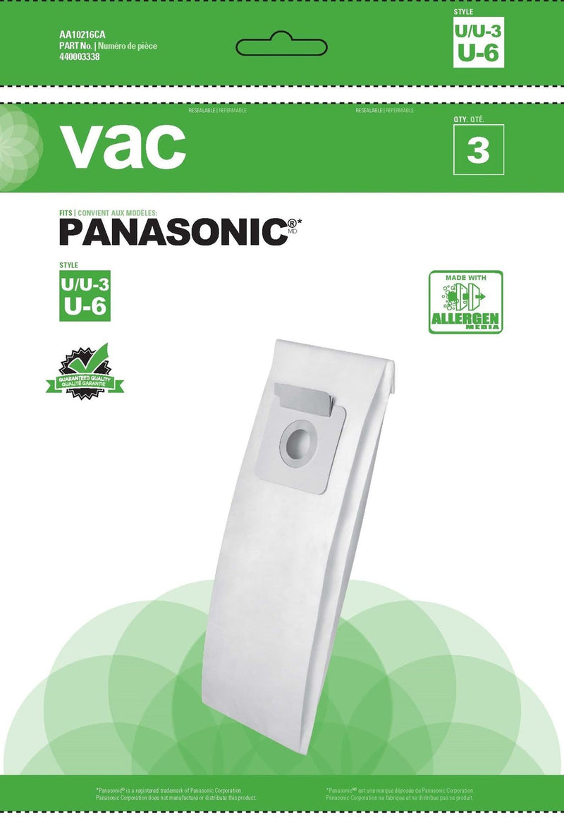 Panasonic U/U3 Replacement Allergen Vacuum Cleaner Bags, 3-pk Y5