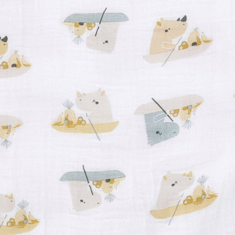 Perlimpinpin Cotton Muslin Baby Swaddle Blanket, Rhinos T8