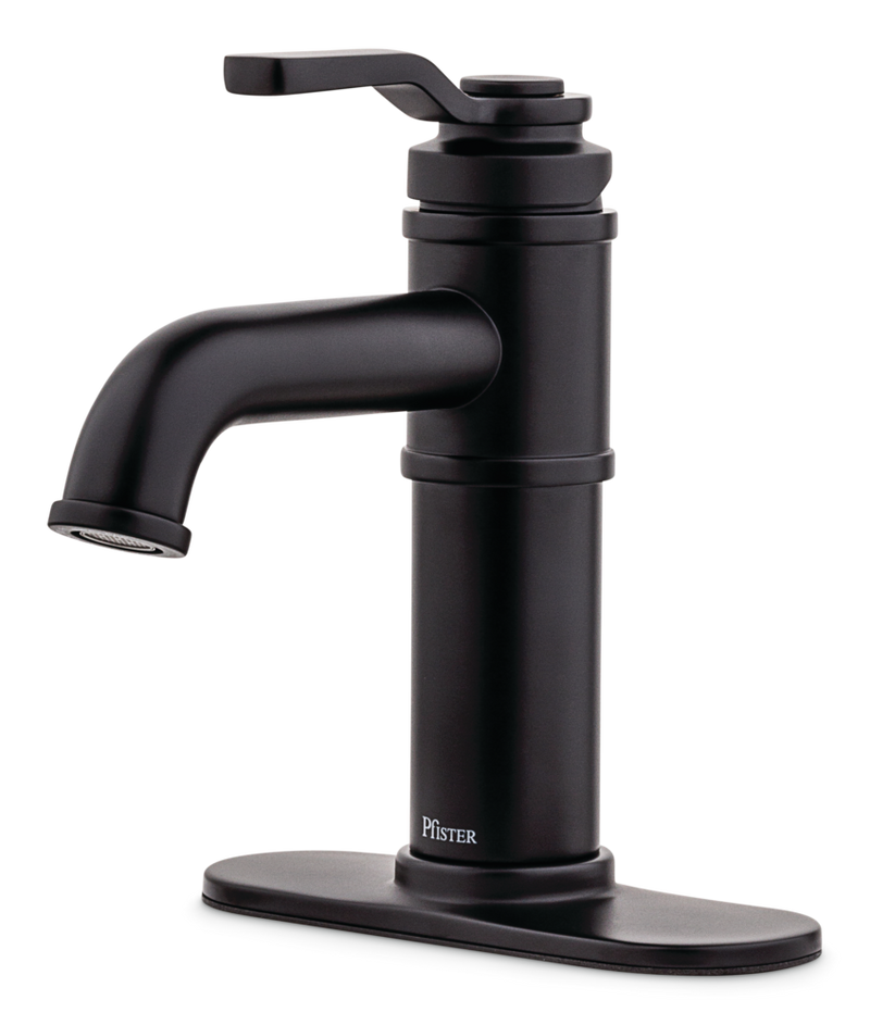 Pfister Breckenridge Single Handle High Arc Bathroom Sink Faucet, Push & Seal Drain, WaterSense Certified, Black N8