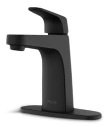 Pfister Matlock Single Handle High Arc Single Hole 4-in Centreset Bathroom Sink Faucet, Push & Seal Drain, Matte Black Q0
