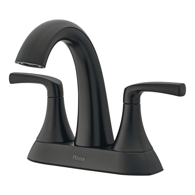Pfister Rancho Double Handle 4-in Centreset Bathroom Sink Faucet Push & Seal Drain, WaterSense Certified, Matte Black X6