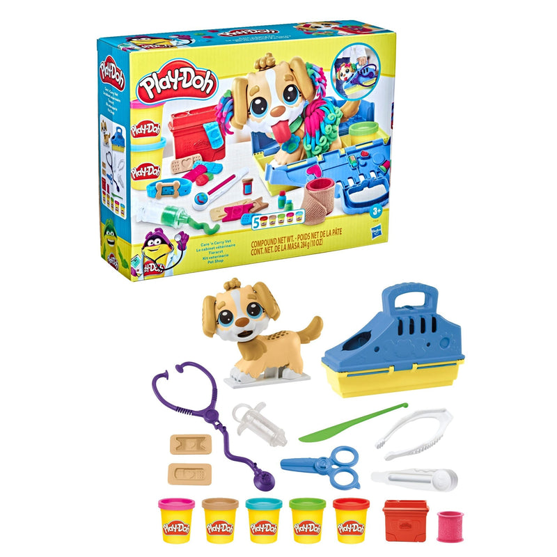 Play-Doh Care N' Carry Vet Playset, With Compound Cans, Non-Toxic, 10 oz, 5-pc, Ages 3+ S1
