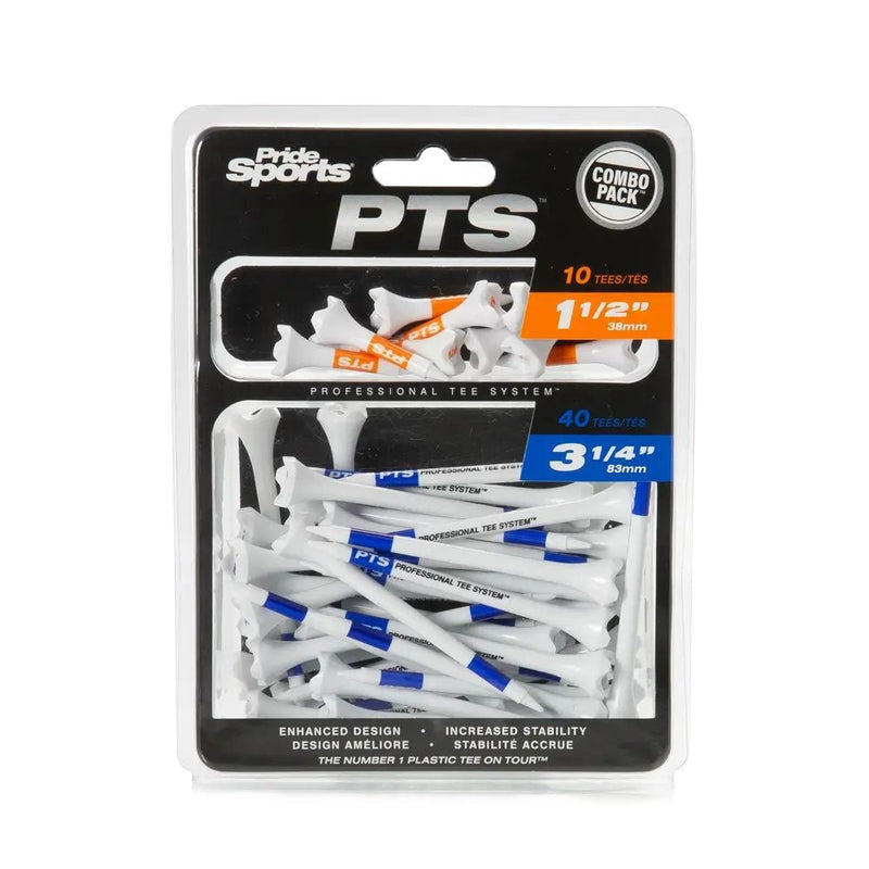Pride Evolution Plastic Golf Tee Combo Pack, Assorted Sizes, 40-pk, White, 1-1/2-in & 3-1/4-in C7