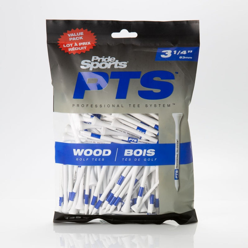 Pride Professional Tee System ProLength Plus Wood Golf Tee, 3-1/4-in Blue on White, 135-pk Z9