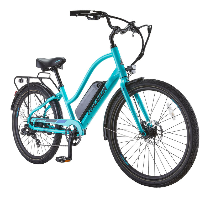 Raleigh Oceania Lightweight Electric Bicycle with Front & Rear Lights, 26-in Wheel, Blue F1