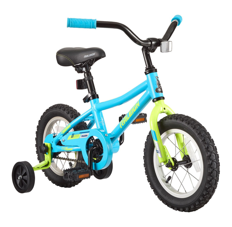 Raleigh Vibe Lightweight Kids' Bike with Training Wheels, 12-in, Blue X9
