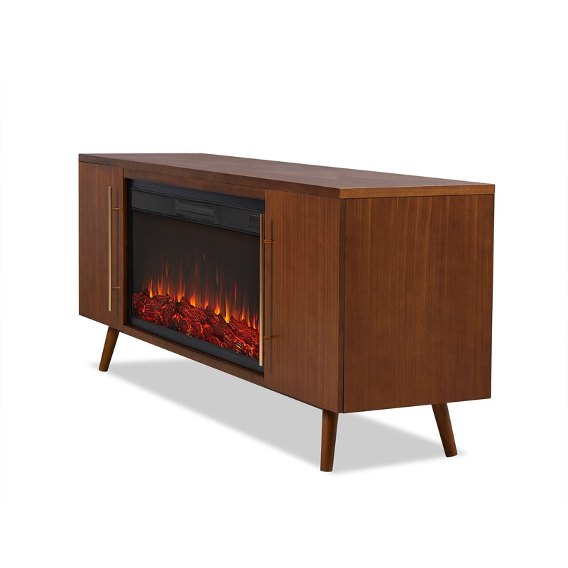 Real Flame Morris Media Indoor Electric Fireplace TV Stand, 72-in, 1500W, Includes Remote Control & Firebox, Vintage Black Maple G7