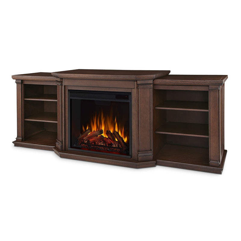 Real Flame Valmont Media Indoor Electric Fireplace TV Stand, 74-in, 1500W, Includes Remote Control & Firebox, Chestnut Oak R5