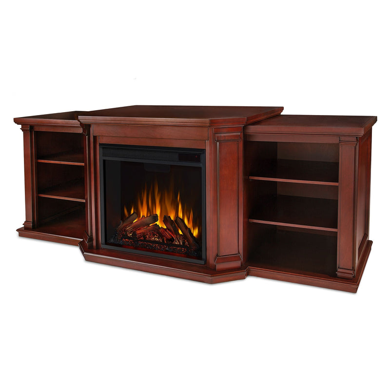 Real Flame Valmont Media Indoor Electric Fireplace TV Stand, 74-in, 1500W, Includes Remote Control & Firebox, Dark Mahogany V9